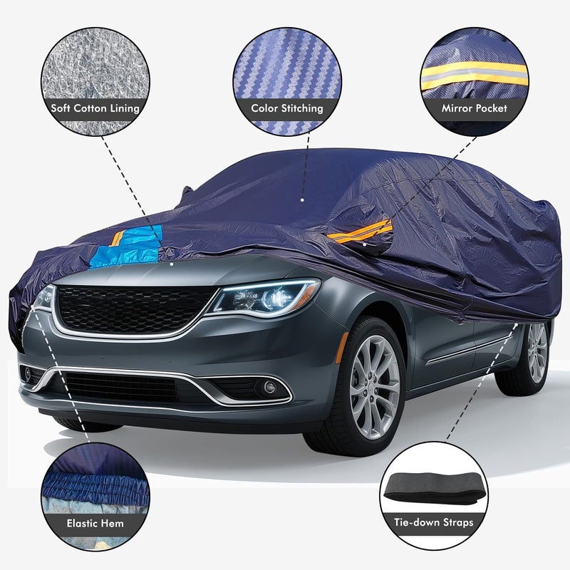 DINGHAO Car Cover Waterproof All Weather, 6 Layers Outdoor Full Exterior Cover Rain Sun UV Snowproof Protection with Zipper Cotton, Mirror Pocket for Chrysler Voyager - Image 2